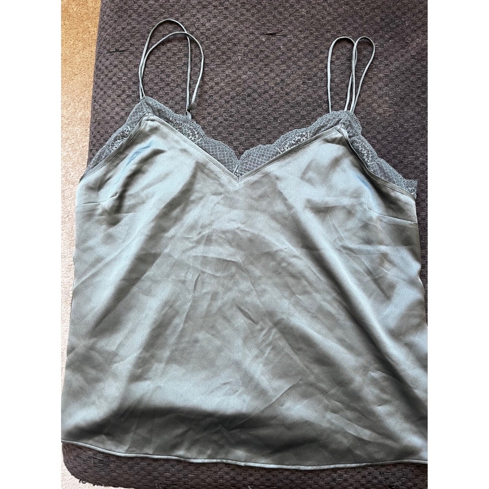 Abercrombie & Fitch Sage Green Satin Lace Trim Camisole Top Womens Large L